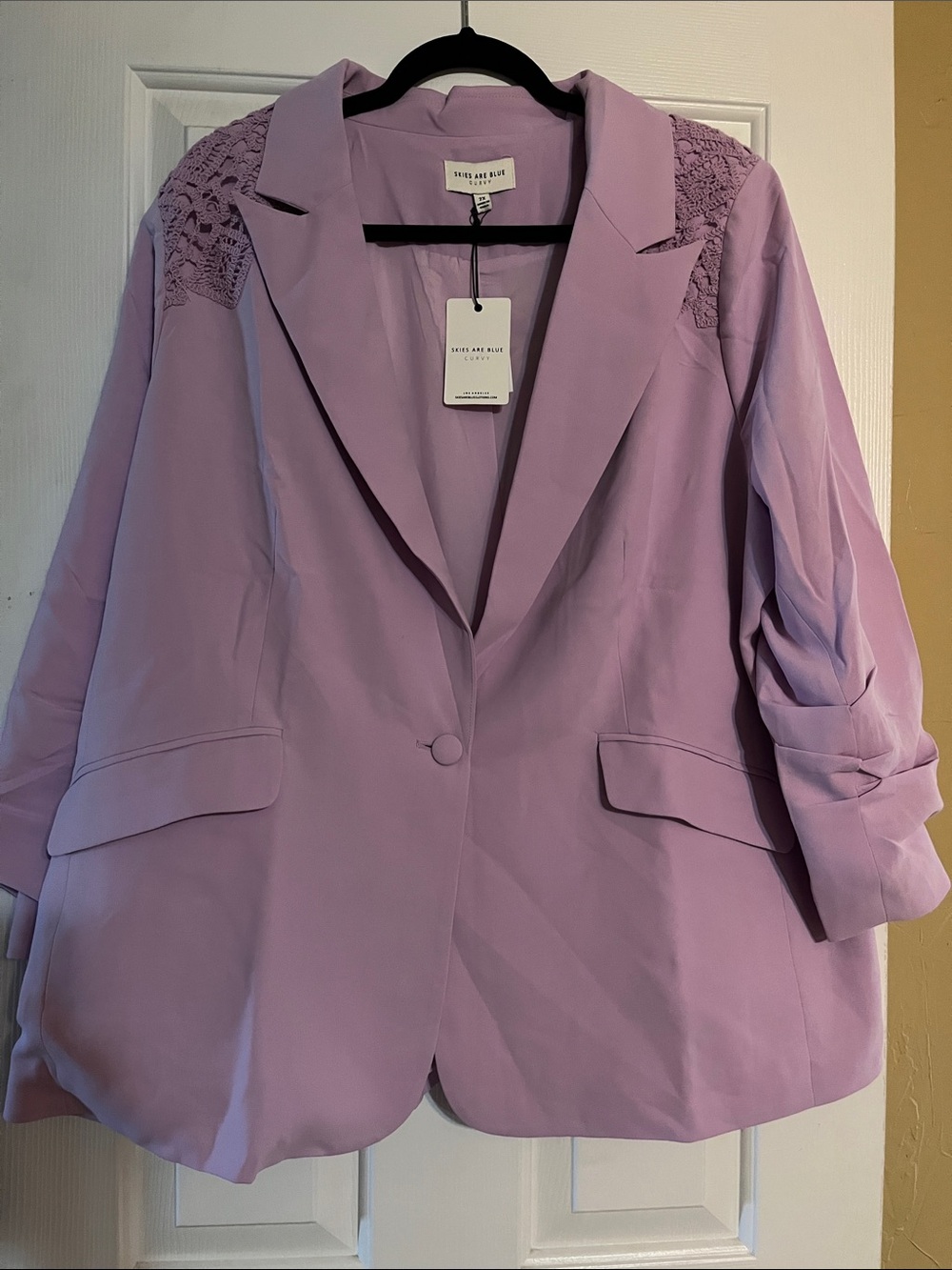 Skies Are Blue Lilac Lace-Shoulder Blazer. NWT